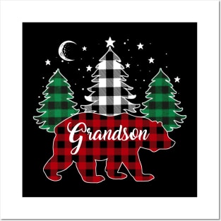 Grandson Bear Buffalo Red Plaid Matching Family Christmas Posters and Art